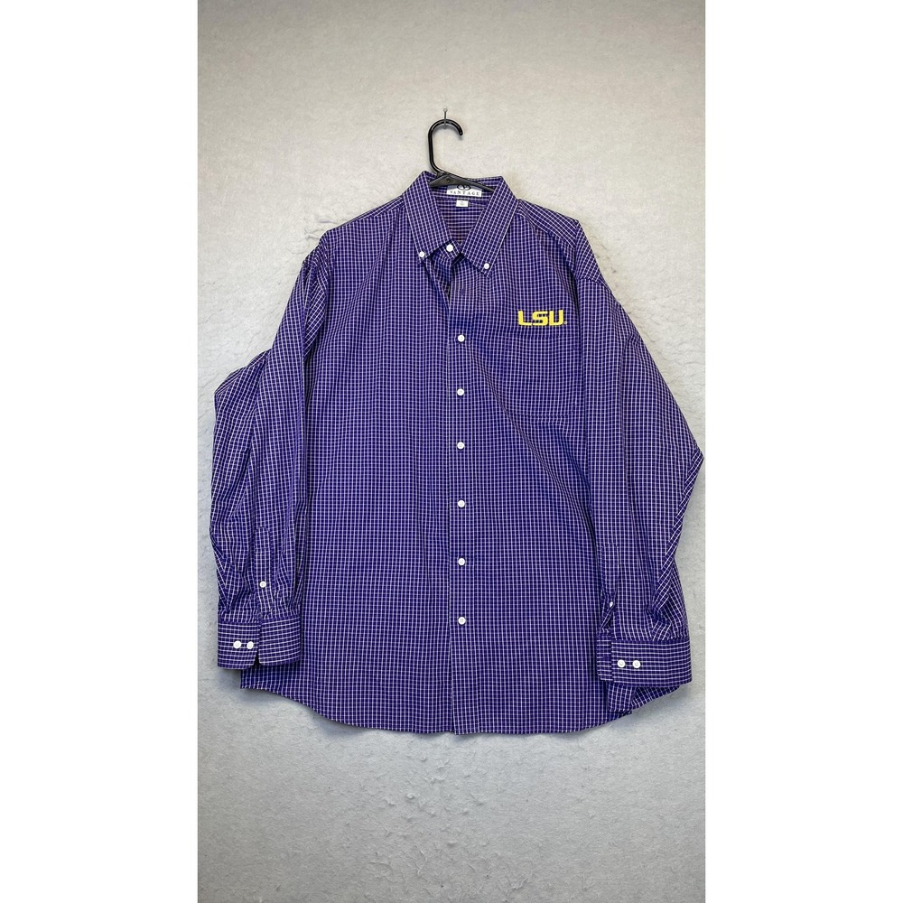 Louisiana State Tigers Shirt Mens XL Purple NCAA‎ Football Button Down Plaid LSU